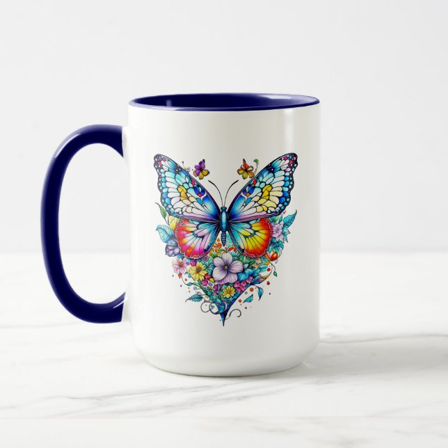 Butterfly and Floral Heart Personalized Mug (Left)