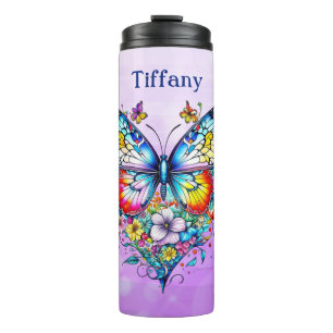 Butterfly and Floral Heart Personalized Thermal Tumbler