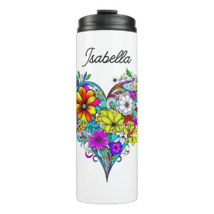 Butterfly and Floral Heart Personalized Thermal Tumbler