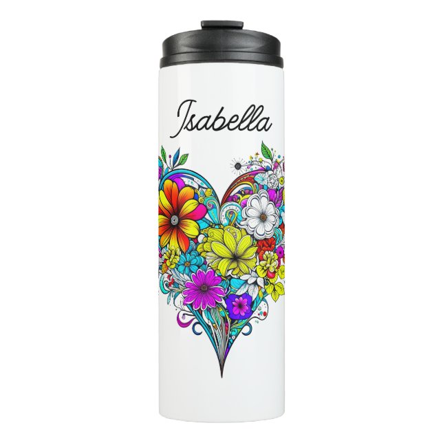 Butterfly and Floral Heart Personalized Thermal Tumbler (Front)