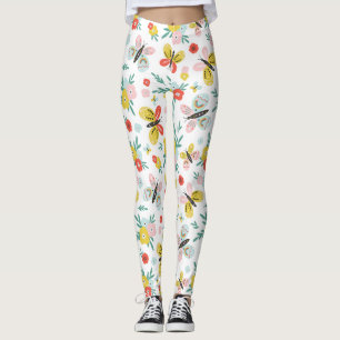 Butterfly And Floral Pattern Leggings