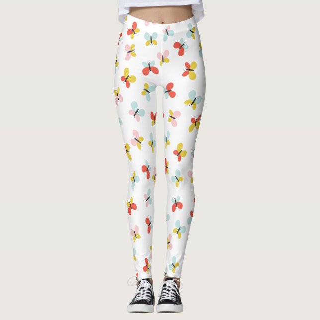 Butterfly And Floral Pattern  Leggings (Front)