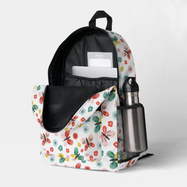 Butterfly And Floral Pattern  Printed Backpack (Back Corner Right (Open))