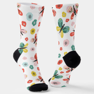 Butterfly And Floral Pattern Socks