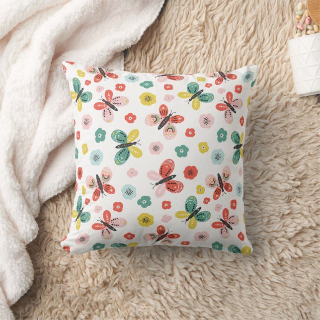 Butterfly And Floral Pattern  Throw Pillow (Blanket)