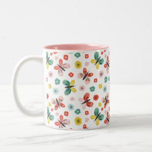 Butterfly And Floral Pattern Two-Tone Coffee Mug