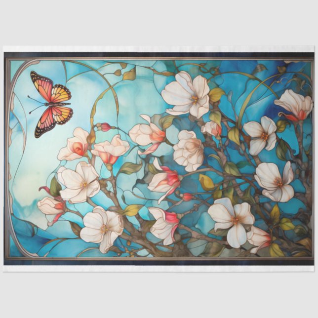 Butterfly and Florals Découpage Tissue Paper  (Front)