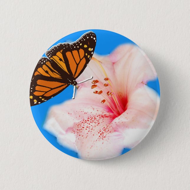 butterfly and flower 2 inch round button (Front)
