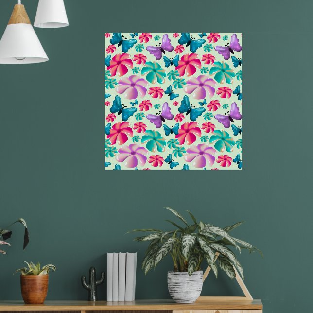 Butterfly and Flower Aesthetic pattern  Poster (Living Room 1)