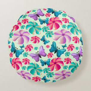 Butterfly and Flower Aesthetic pattern  Round Pillow