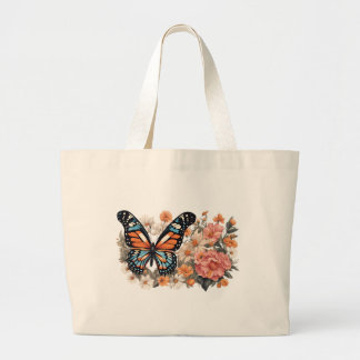 Butterfly And Flower Large Tote Bag