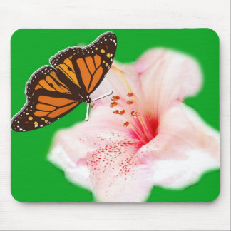 Butterfly and Flower Mousepad, pink rhododendron Mouse Pad