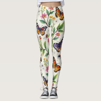 Butterfly And Flower Seamless Pattern Leggings