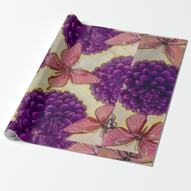 Butterfly and Flower Wrapping Paper by HAS Jewels (Unrolled)