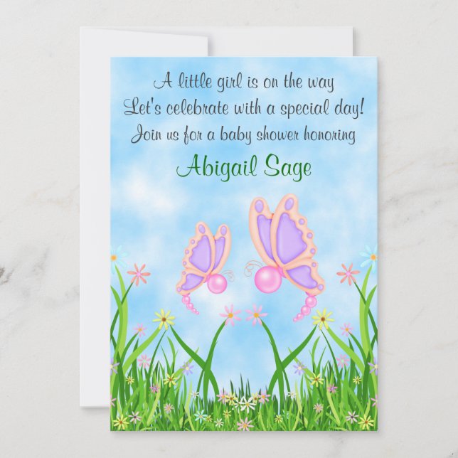 Butterfly and Flowers Baby Shower Invite ~ Girls (Front)
