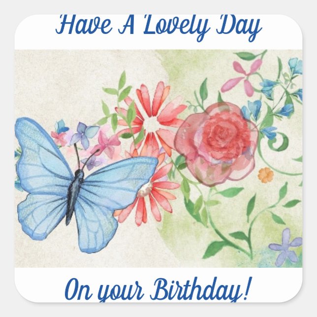 Butterfly And Flowers Birthday Sticker (Front)