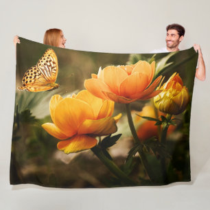 BUTTERFLY and FLOWERS Fleece Blanket