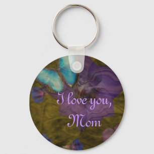 Butterfly and Flowers "I Love You, Mom" Keychain