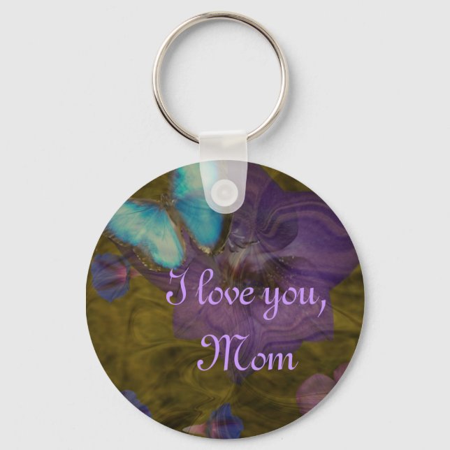 Butterfly and Flowers "I Love You, Mom" Keychain (Front)