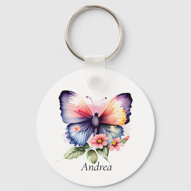 Butterfly and Flowers Keychain (Front)