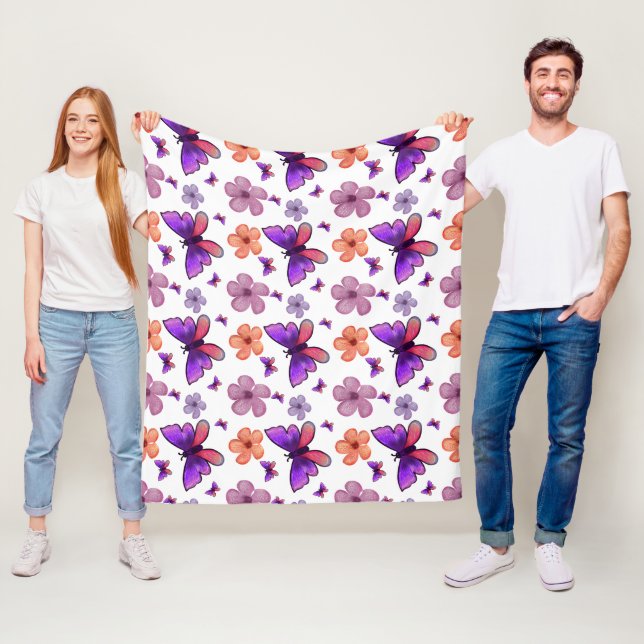 Butterfly and flowers pattern  fleece blanket (In Situ)