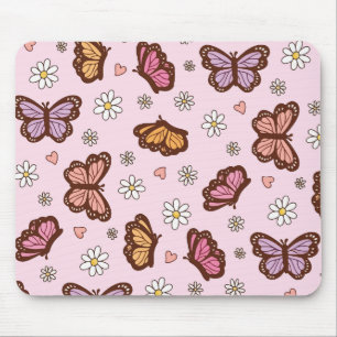 Butterfly and flowers seamless pattern mouse pad