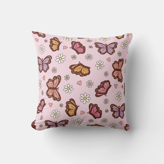 Butterfly and flowers seamless pattern throw pillow (Front)