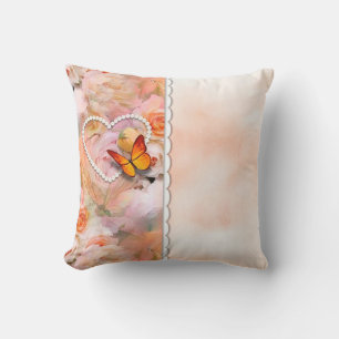 Butterfly and Flowers Throw Pillow