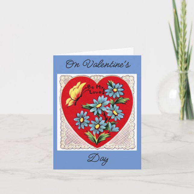 Butterfly And Flowers Valentine Card (Front)