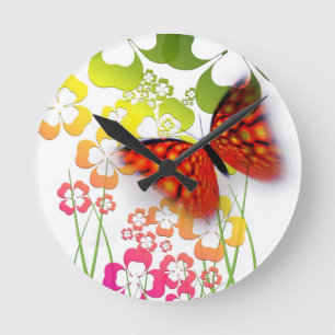 Butterfly and Flowers Wall Clock
