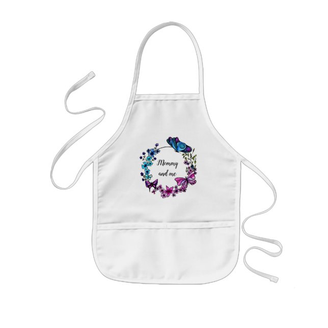 Butterfly and Flowers Wreath custom quote or name Kids Apron (Front)