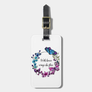 Butterfly and Flowers Wreath Luggage Tag
