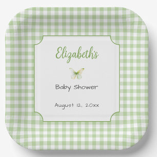 Butterfly and Green Gingham Baby Shower Plate
