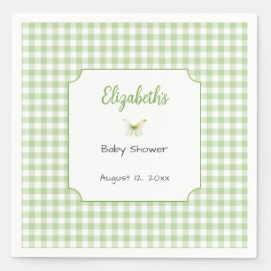 Butterfly and Green Gingham Baby Shower Plate Napkin