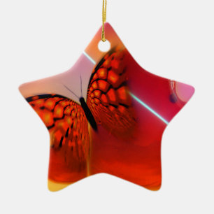 Butterfly and Hearts Ceramic Ornament