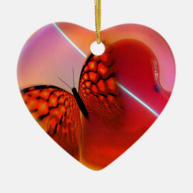 Butterfly and Hearts Ceramic Ornament (Front)