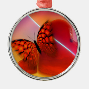 Butterfly and Hearts Metal Ornament