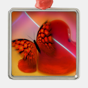 Butterfly and Hearts Metal Ornament