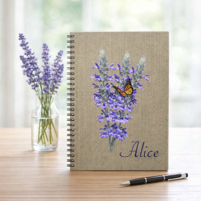 Butterfly and  Lavender Flower Spiral Notebook (Creator Uploaded)