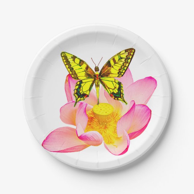 Butterfly and Lotus Paper Plate (Front)