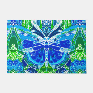 Butterfly and Medallion Batik Pattern in Blue Doormat