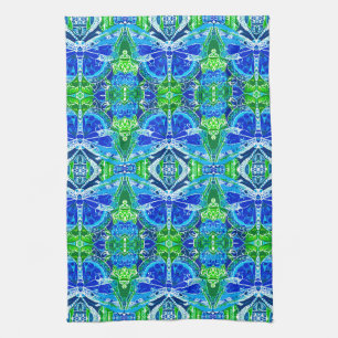 Butterfly and Medallion Batik Pattern in Blue Kitchen Towel