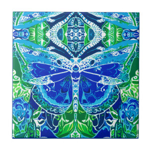 Butterfly and Medallion Batik Pattern in Blue Tile