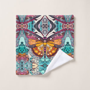 Butterfly and Medallion Batik Pattern in Orange Bath Towel Set