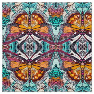 Butterfly and Medallion Batik Pattern in Orange Fabric