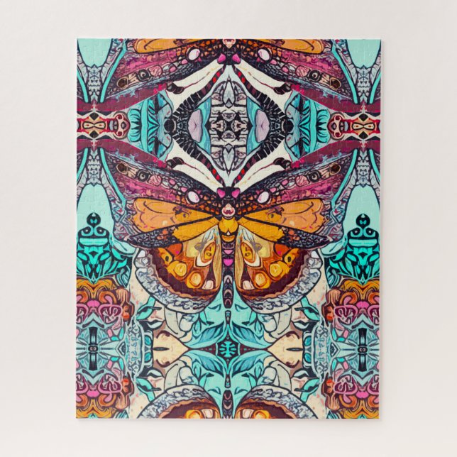 Butterfly and Medallion Batik Pattern in Orange Jigsaw Puzzle (Vertical)
