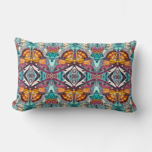 Butterfly and Medallion Batik Pattern in Orange Lumbar Pillow