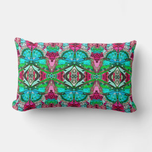 Butterfly and Medallion Batik Pattern in Turquoise Lumbar Pillow