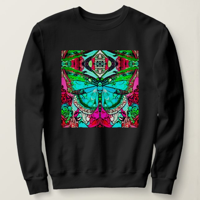 Butterfly and Medallion Batik Pattern in Turquoise Sweatshirt (Design Front)