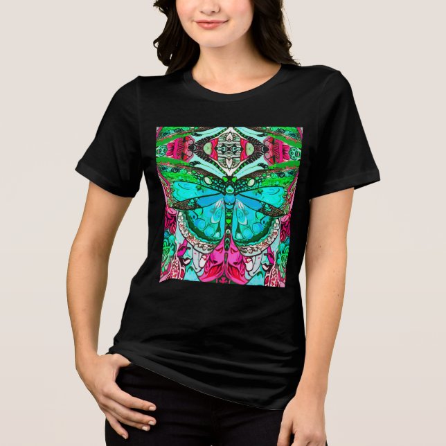Butterfly and Medallion Batik Pattern in Turquoise Tri-Blend Shirt (Front)